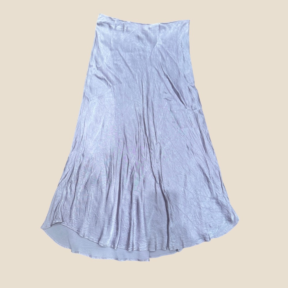 H&M Lavender Satin Midi‎ Skirt High Waisted Bias Cut Shimmer Purple Size 6
